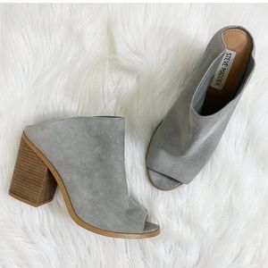 Steve Madden Gray Nollla Suede Peep Toe Heeled Mule Genuine Leather Women's 7.5